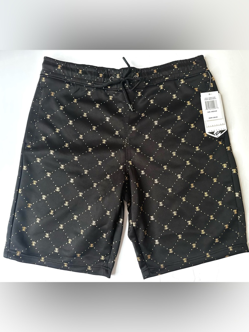 NWT Mens Black/Gold Bee Print Shorts Size Medium